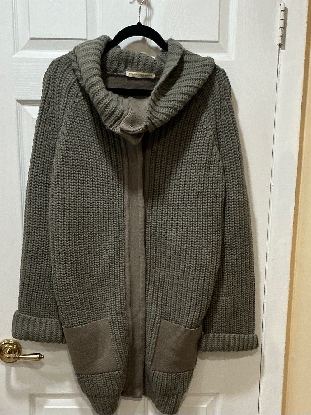 Balenciaga Olive Green Hooded Knit Cardigan